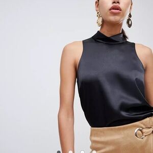 River Island Sleeveless Satin Blouse in Black